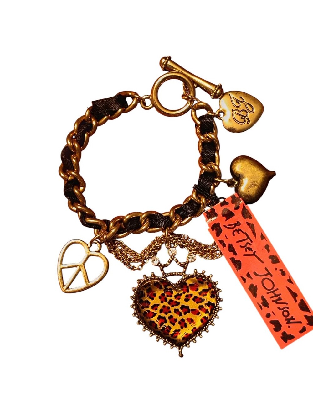 NWT Betsey Johnson Charm Heart Cheetah Bracelet